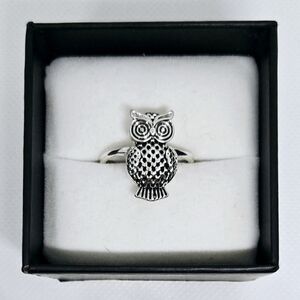 Silver Tone Owl Ring Retro Boho Animal Jewelry Size 9